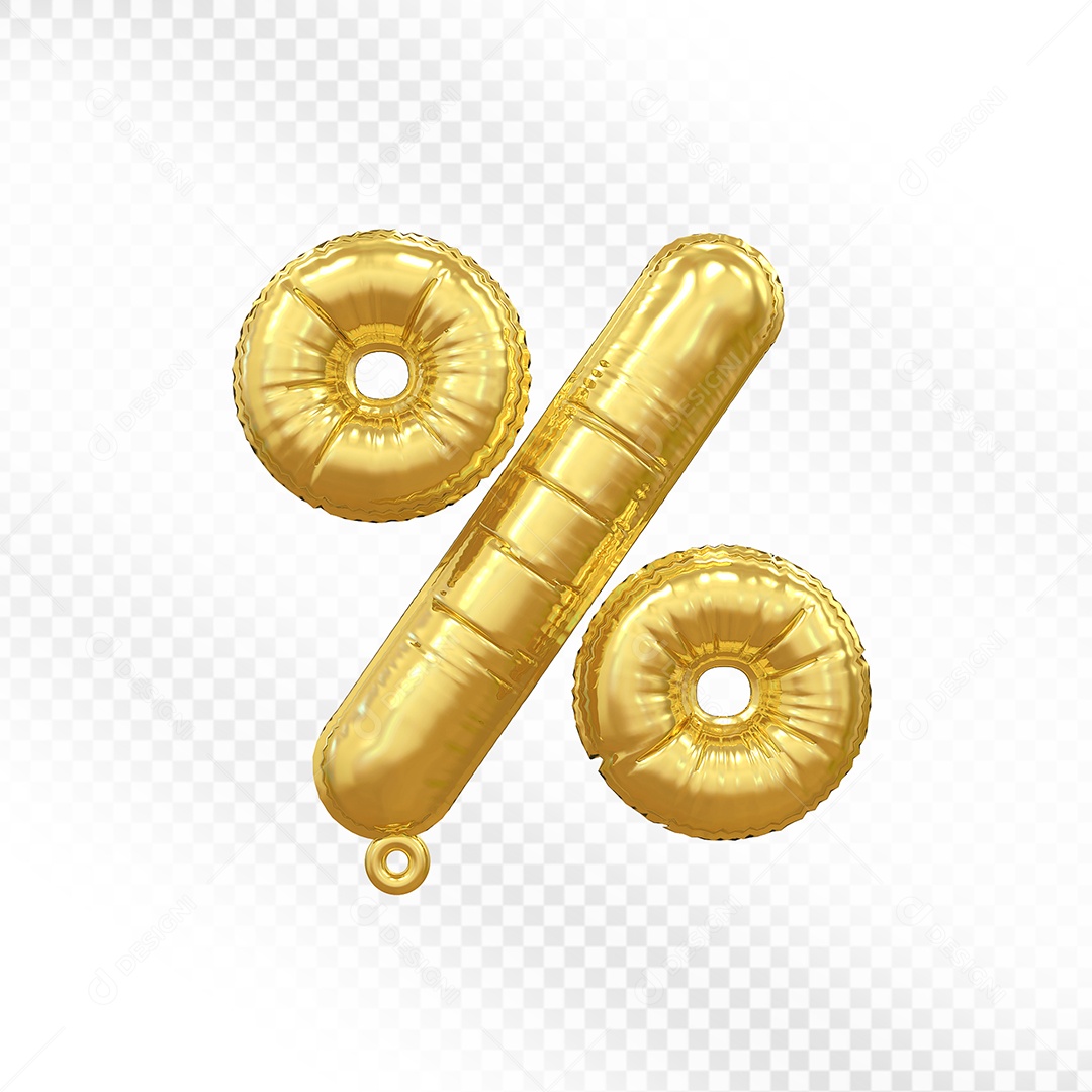 Símbolo de Porcentagem % Dourado Elemento 3D Para Composição PSD