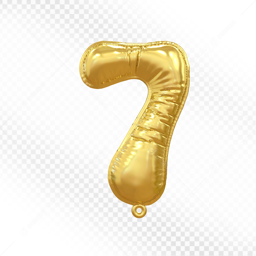 Elemento 3D Balão Número 7 Dourado Para Composição PSD