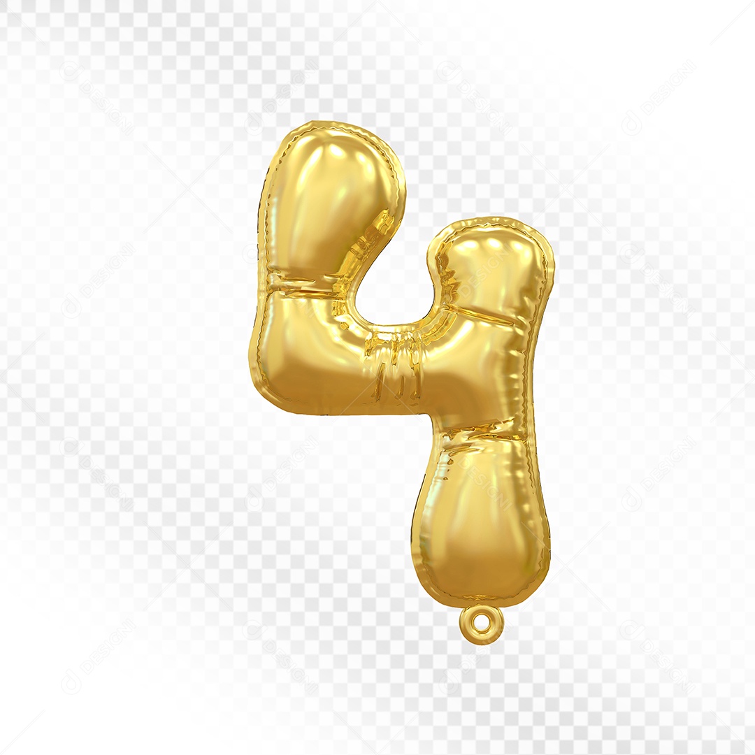 Elemento 3D Balão Número 4 Dourado Para Composição PSD