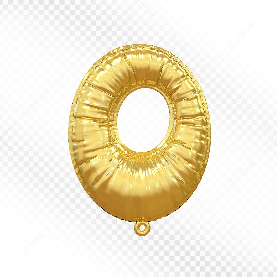 Elemento 3D Balão Número 0 Dourado Para Composição PSD