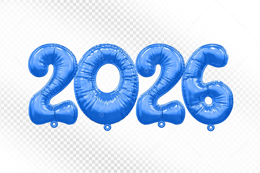 Balão de Número 2026 Azul Elemento 3D Para Composição PSD