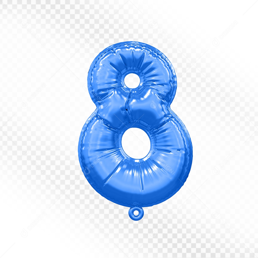 Balão de Número 8 Azul Elemento 3D Para Composição PSD
