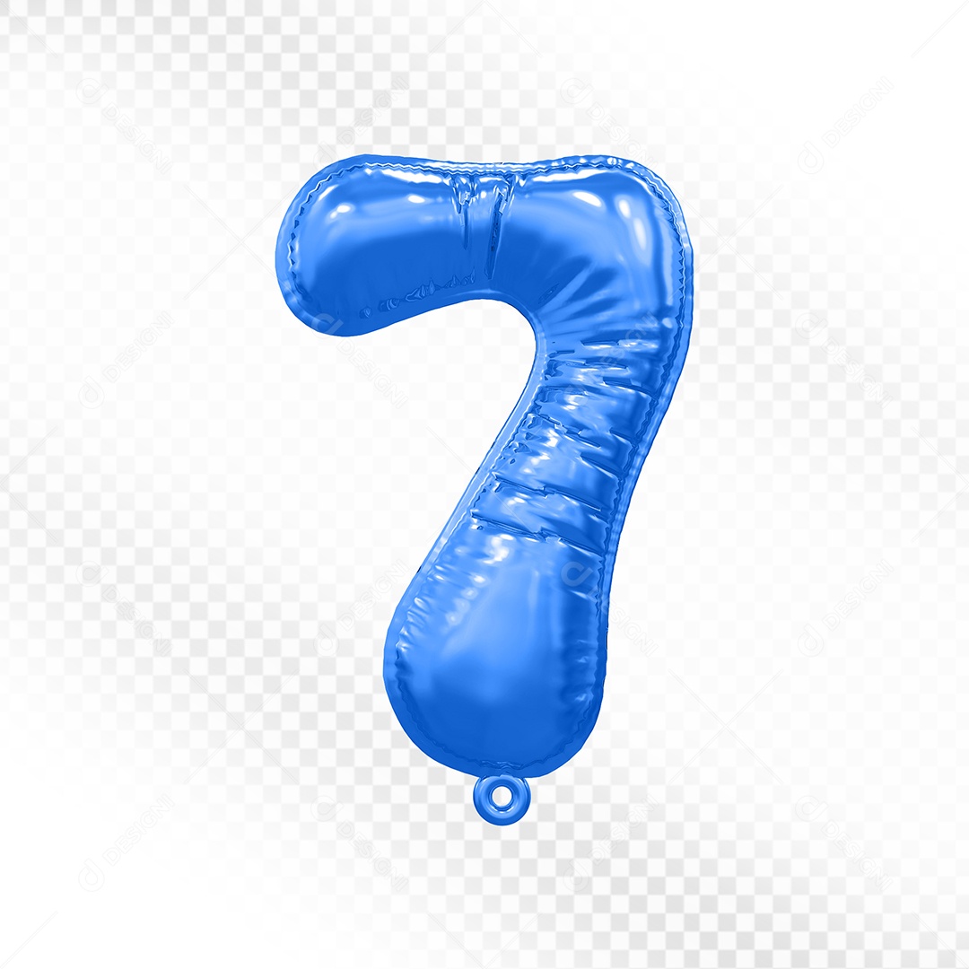 Balão de Número 7 Azul Elemento 3D Para Composição PSD