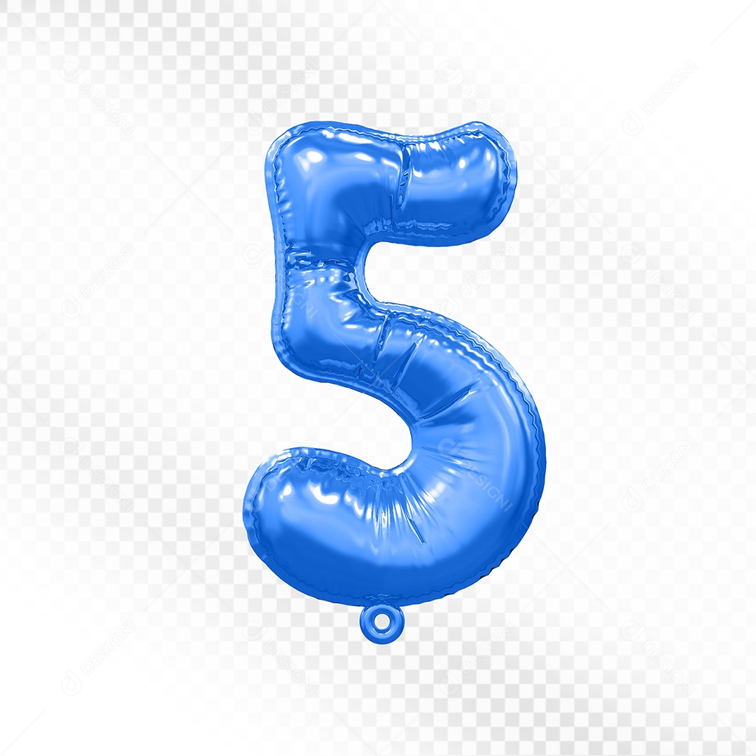 Balão de Número 5 Azul Elemento 3D Para Composição PSD