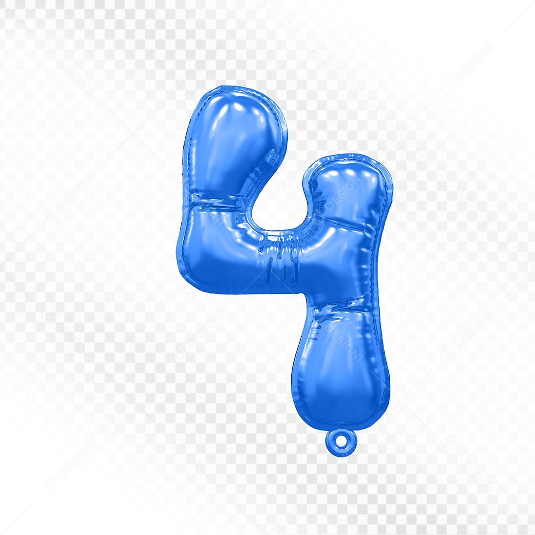 Balão de Número 4 Azul Elemento 3D Para Composição PSD