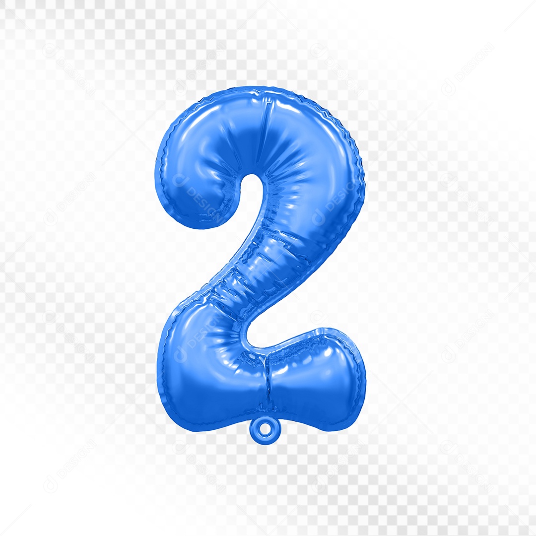 Balão de Número 2$ Azul Elemento 3D  Para Composição PSD