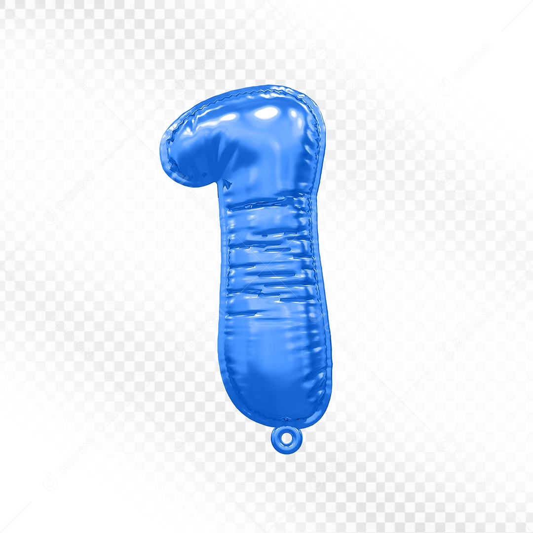 Balão de Número 1$ Azul Elemento 3D  Para Composição PSD