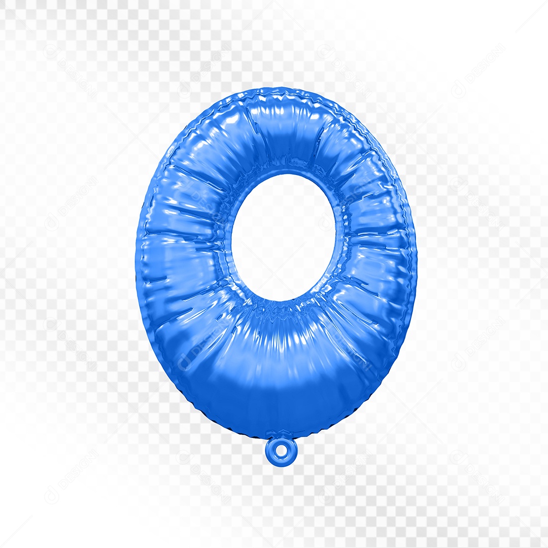 Balão de Número 0$ Azul Elemento 3D  Para Composição PSD