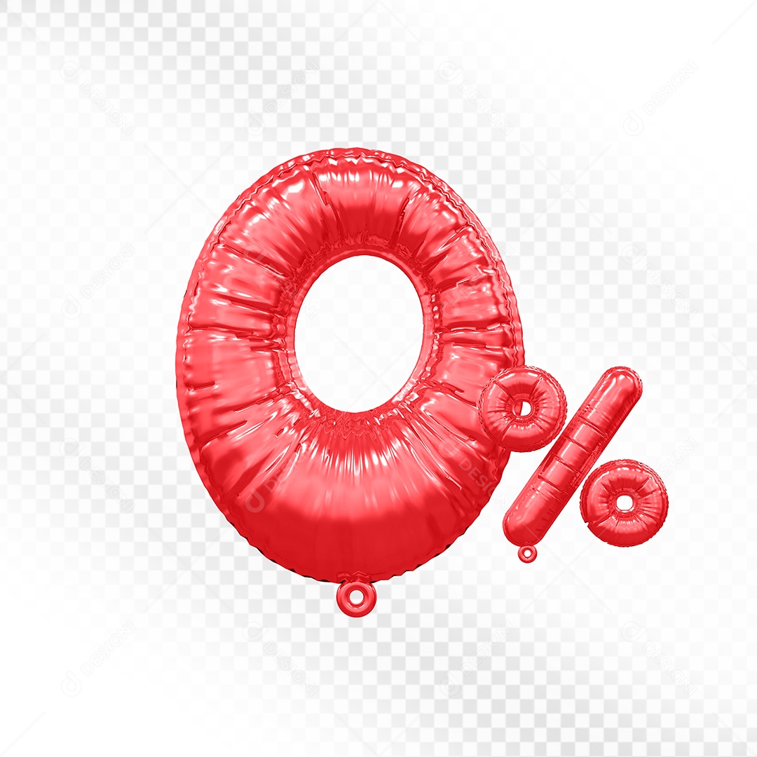 Balão Vermelho 0% Desconto Elemento 3D Para Composição PSD