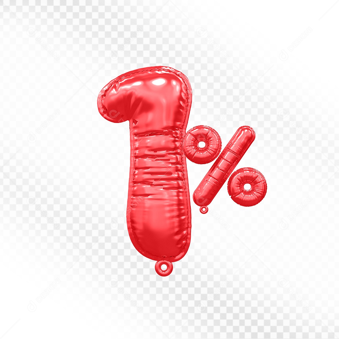 Balão Vermelho 1% Desconto Elemento 3D Para Composição PSD