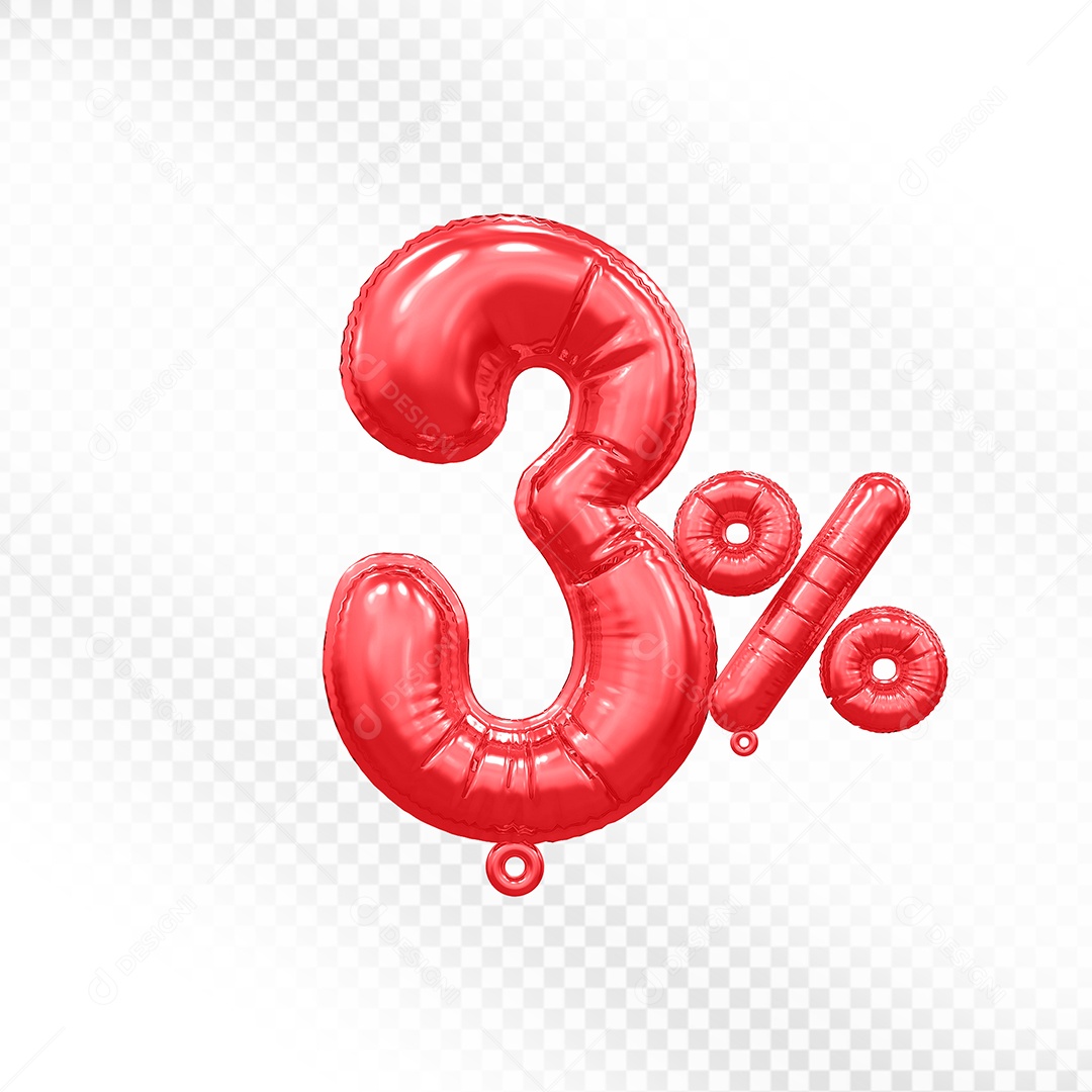 Balão Vermelho 3% Desconto Elemento 3D Para Composição PSD