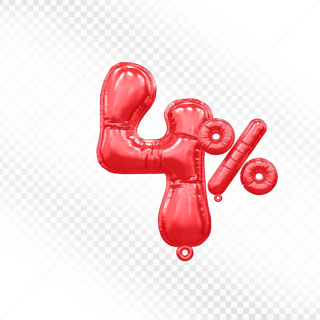 Balão Vermelho 4% Desconto Elemento 3D Para Composição PSD