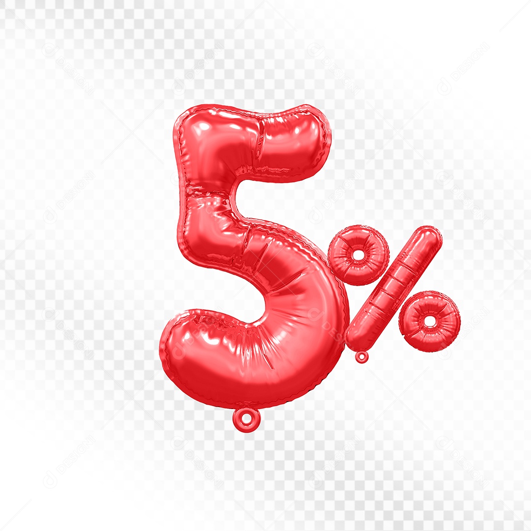 Balão Vermelho 5% Desconto Elemento 3D Para Composição PSD