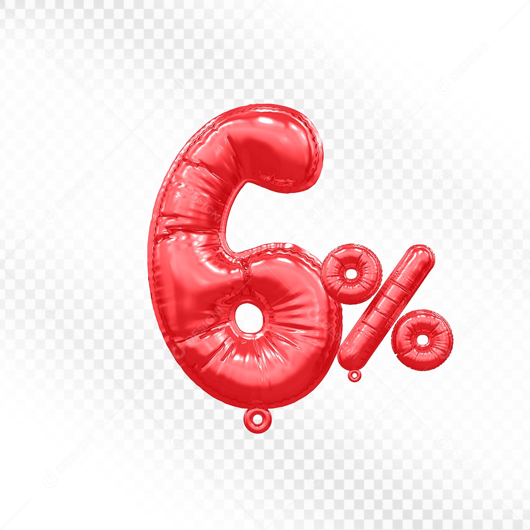 Balão Vermelho 6% Desconto Elemento 3D Para Composição PSD