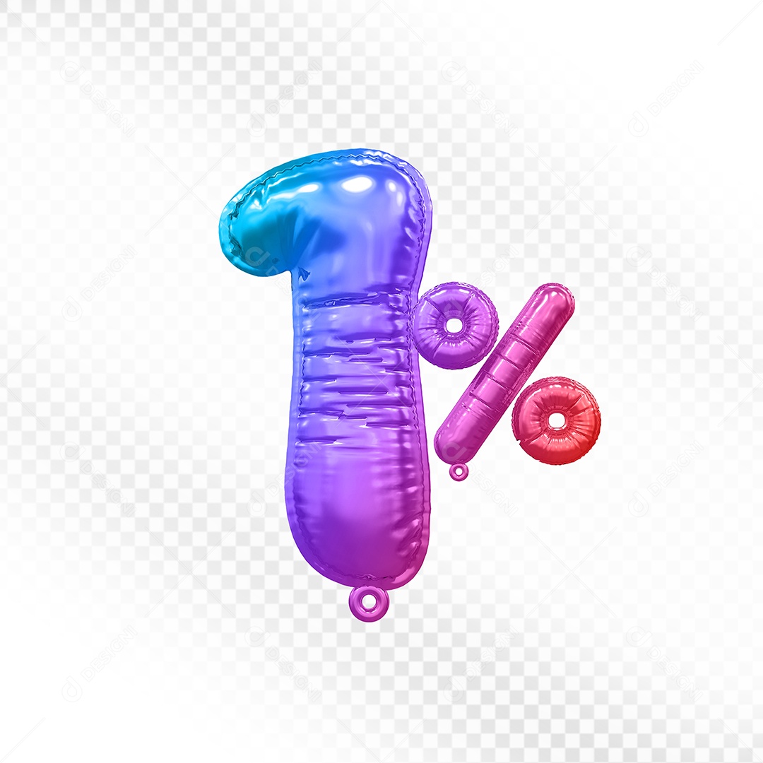 Balão Colorido 1% de Desconto Elemento 3D Para Composição PSD