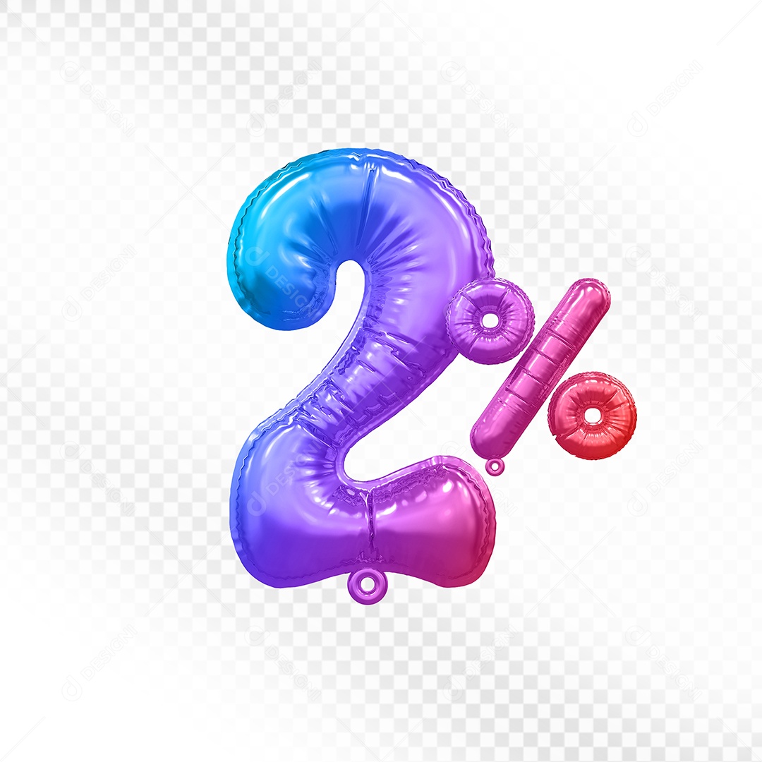 Balão Colorido 2% de Desconto Elemento 3D Para Composição PSD