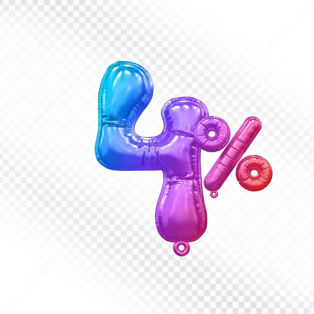 Balão Colorido 4% de Desconto Elemento 3D Para Composição PSD