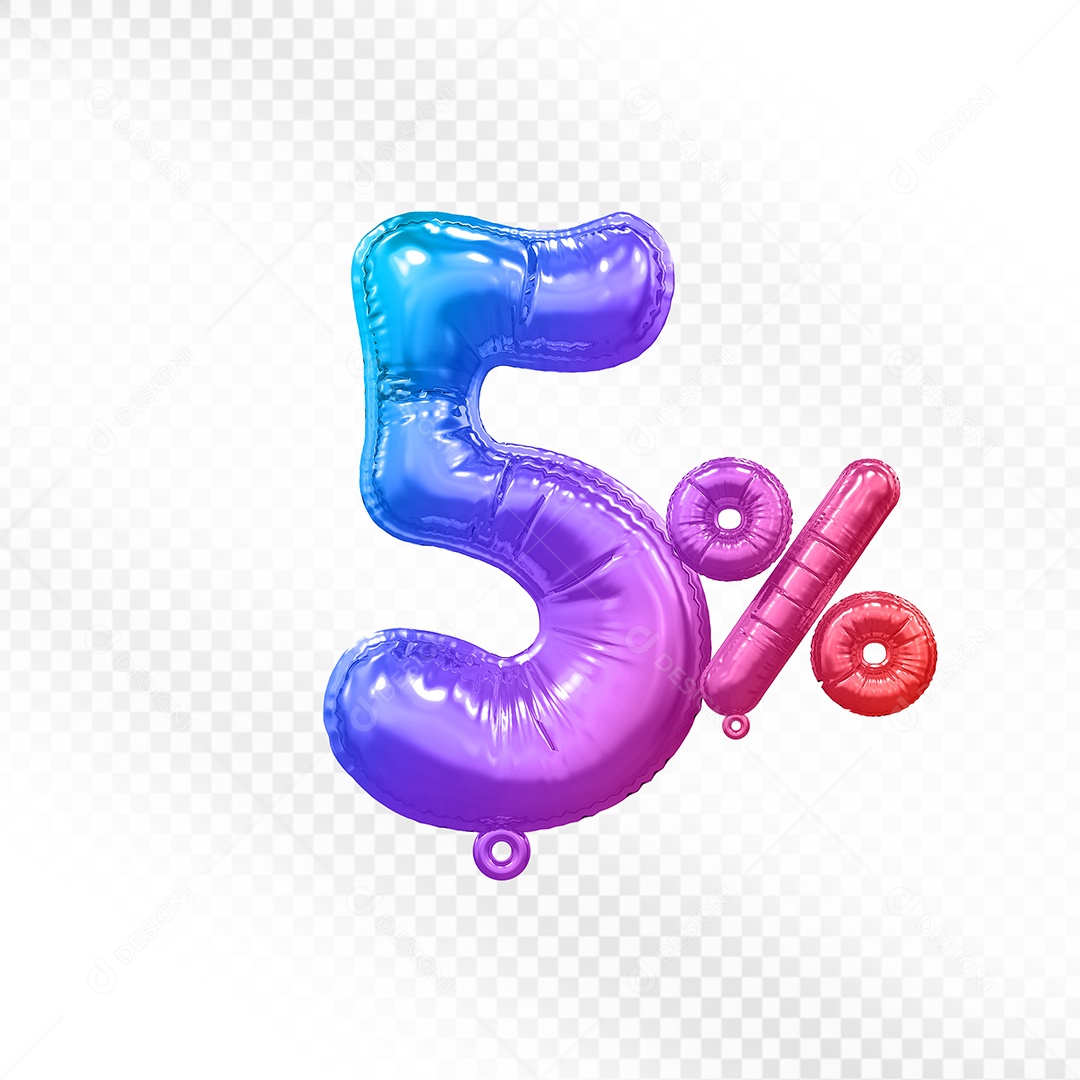 Balão Colorido 5% de Desconto Elemento 3D Para Composição PSD