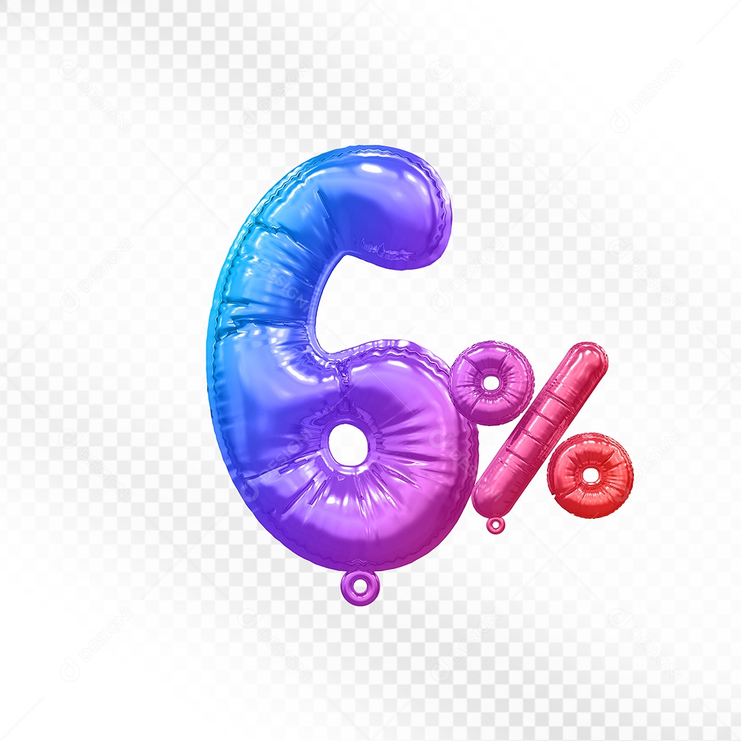 Balão Colorido 6% de Desconto Elemento 3D Para Composição PSD
