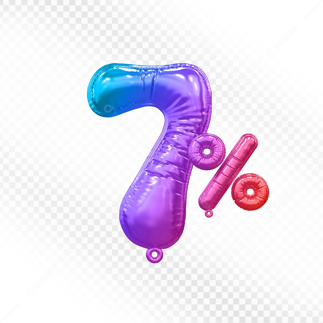 Balão Colorido 7% de Desconto Elemento 3D Para Composição PSD