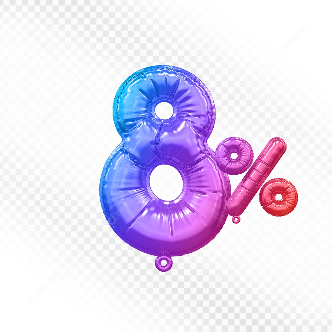 Balão Colorido 8% de Desconto Elemento 3D Para Composição PSD
