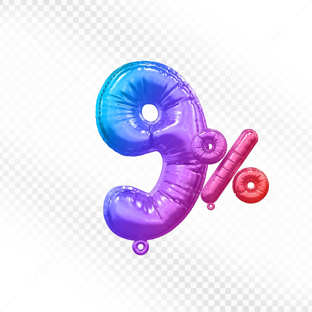 Balão Colorido 9% de Desconto Elemento 3D Para Composição PSD