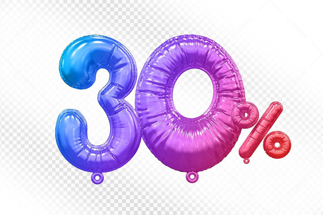 Balão Colorido 30% de Desconto Elemento 3D Para Composição PSD