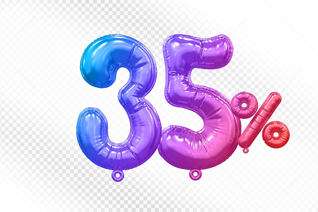 Balão Colorido 35% de Desconto Elemento 3D Para Composição PSD