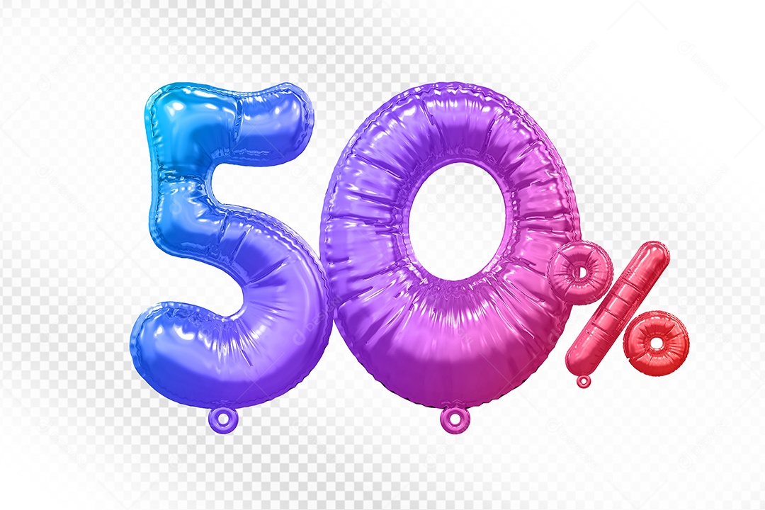 Balão Colorido 50% de Desconto Elemento 3D Para Composição PSD