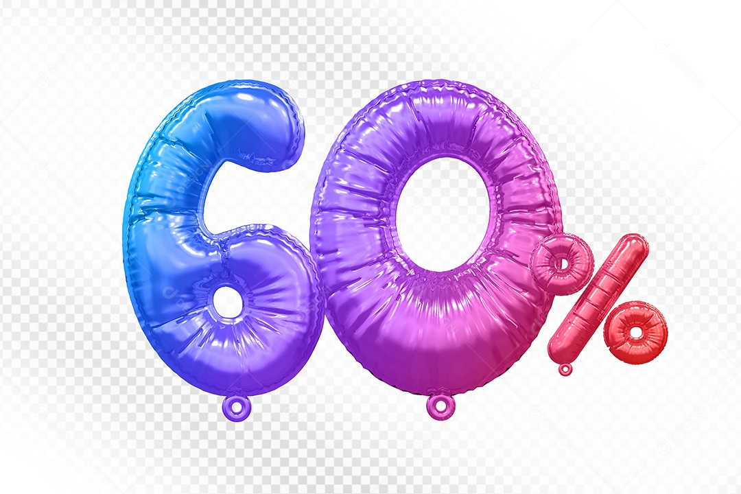 Balão Colorido 60% de Desconto Elemento 3D Para Composição PSD