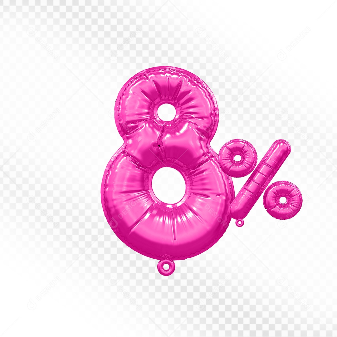 Balão Rosa 8% de Desconto Elemento 3D Para Composição PSD