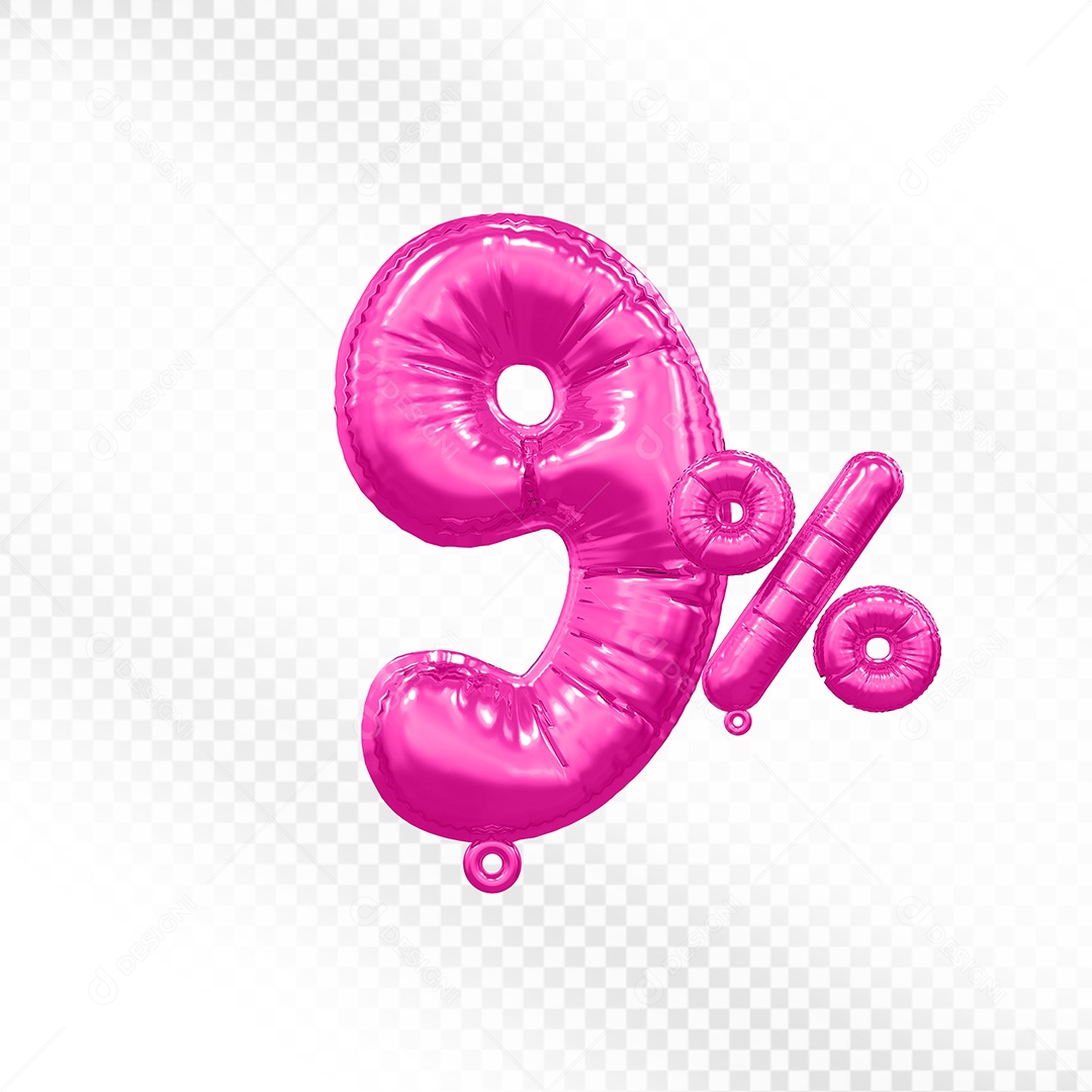 Balão Rosa 9% de Desconto Elemento 3D Para Composição PSD