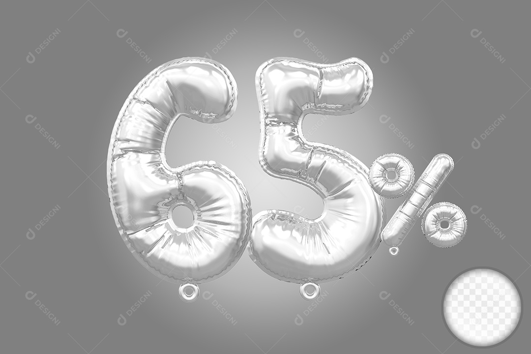 Balão Prata 65% de Desconto Elemento 3D Para Composição PSD