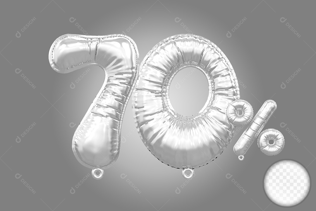 Balão Prata 70% de Desconto Elemento 3D Para Composição PSD