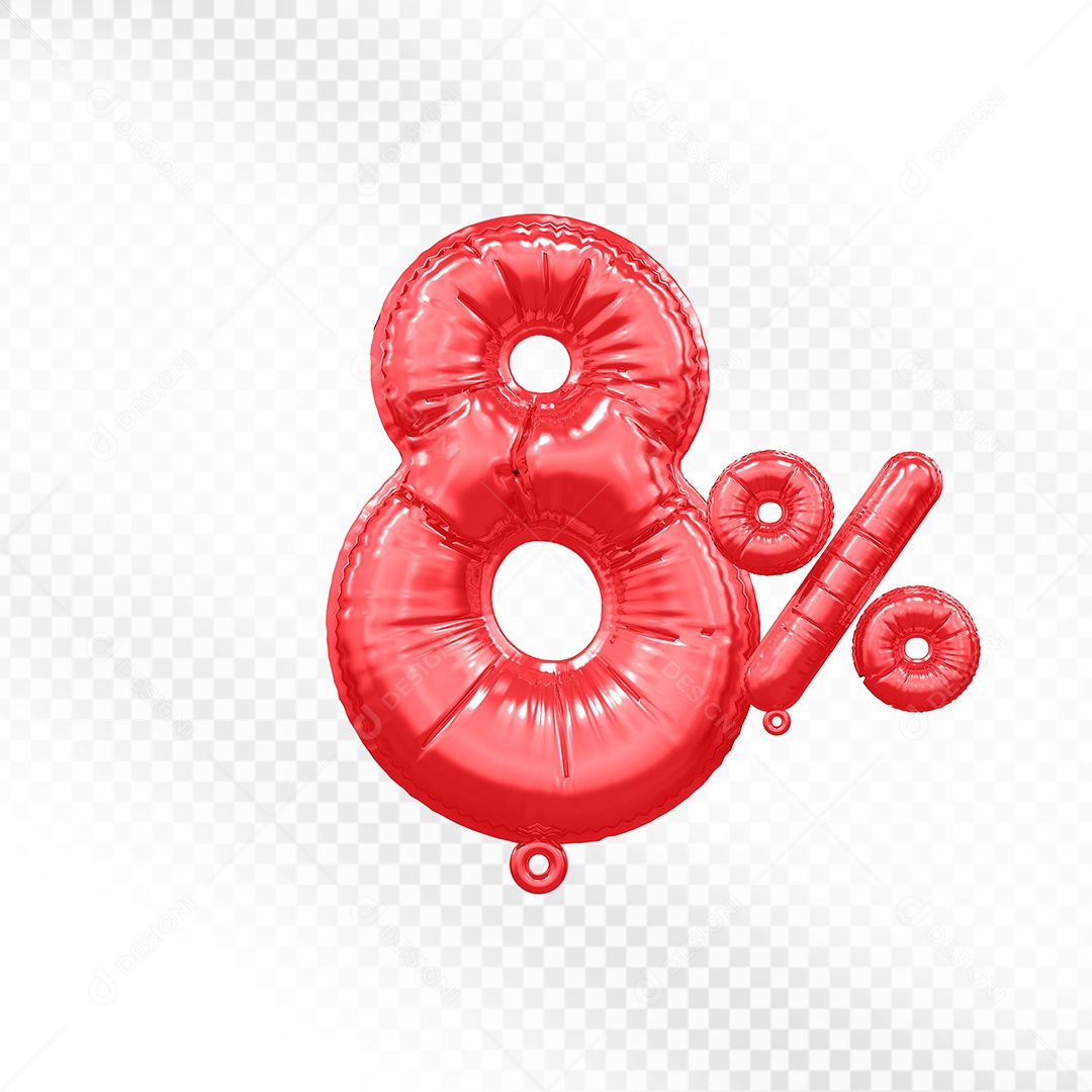 Balão Vermelho 8% de Desconto Elemento 3D Para Composição PSD