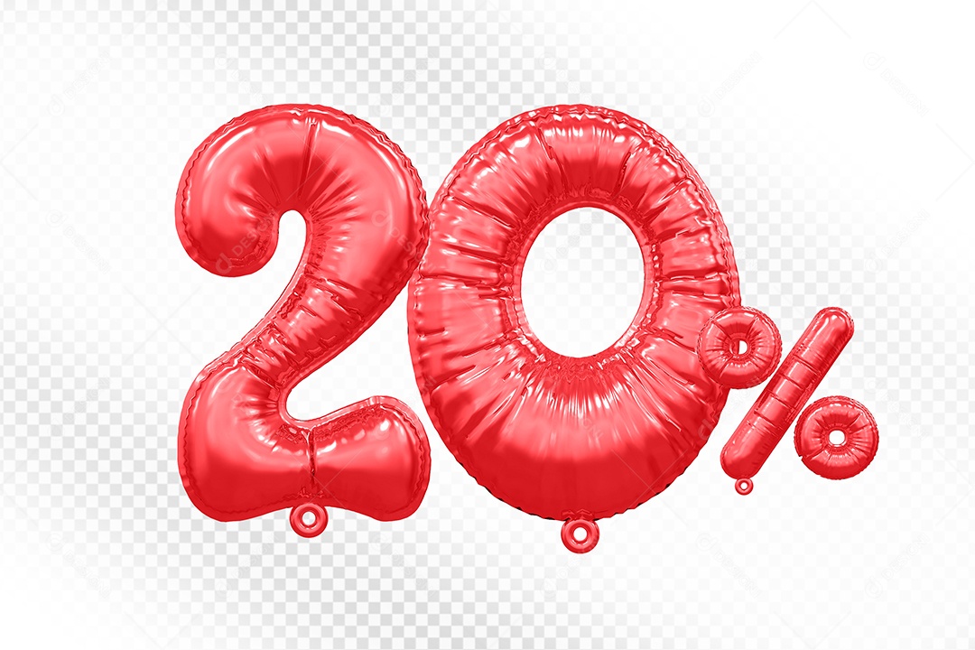Balão Vermelho 20% de Desconto Elemento 3D Para Composição PSD