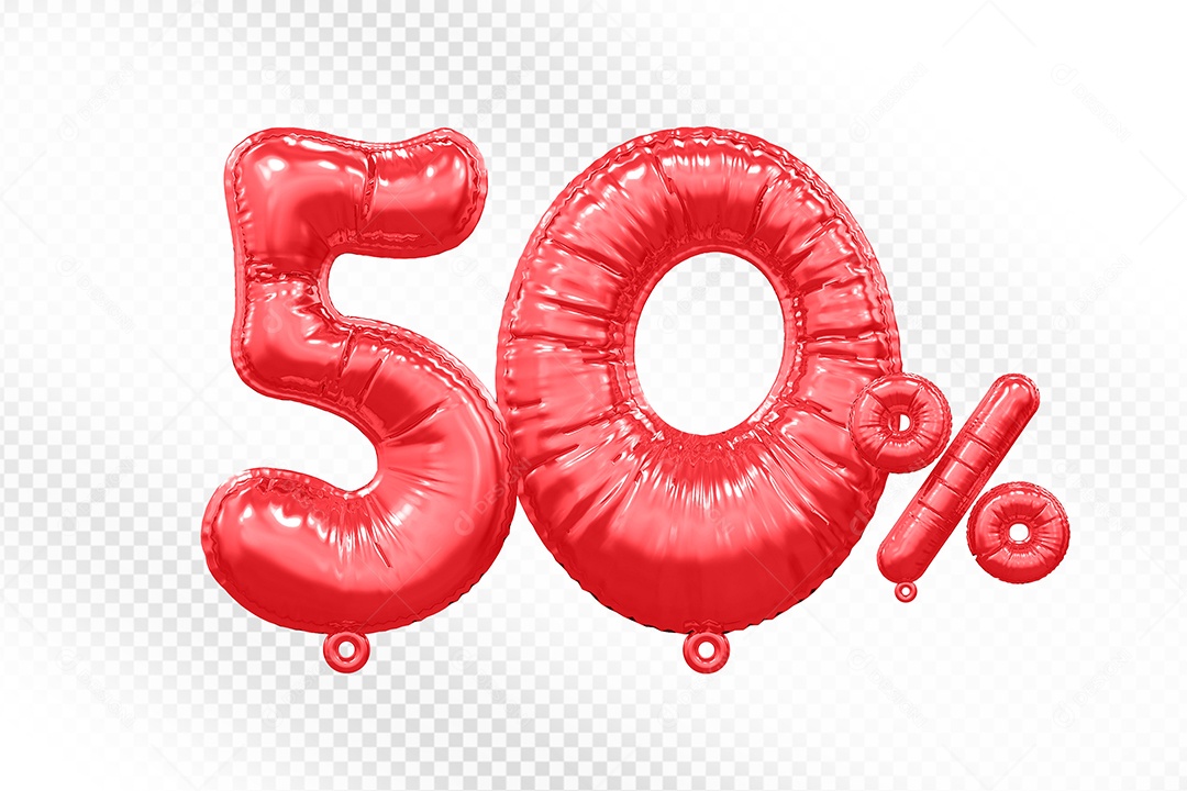 Balão Vermelho 50% de Desconto Elemento 3D Para Composição PSD