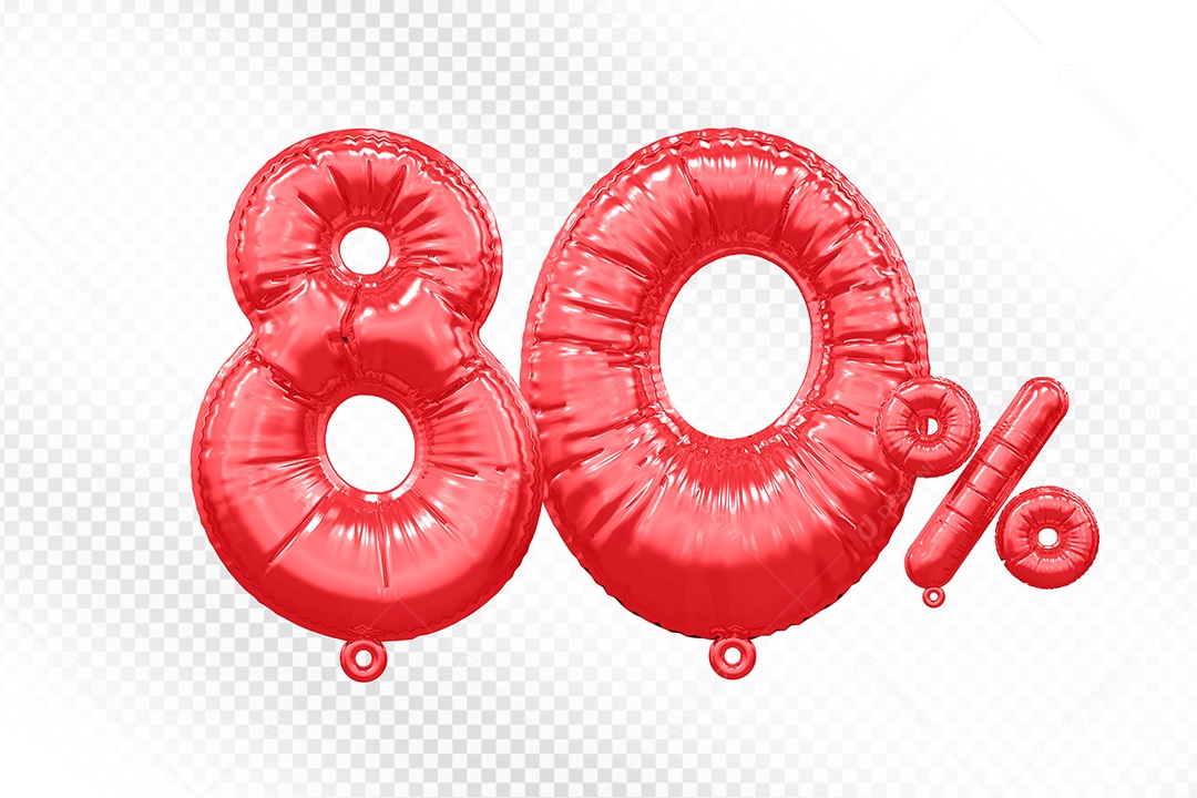 Balão Vermelho 80% de Desconto Elemento 3D Para Composição PSD