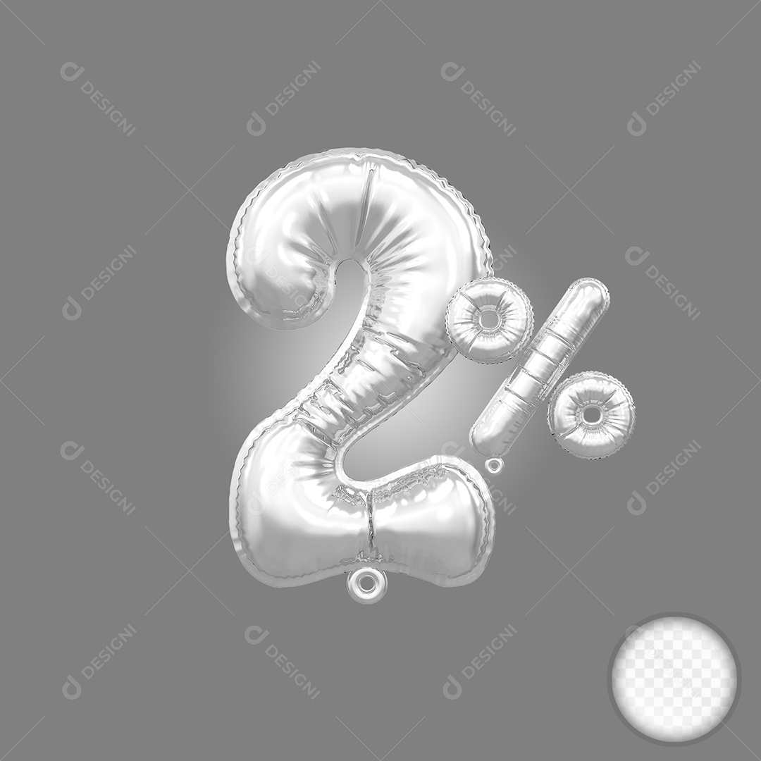 Balão Prata 2% de Desconto Elemento 3D Para Composição PSD