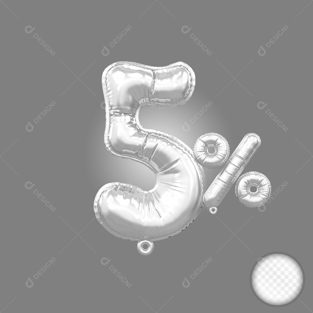 Balão Prata 5% de Desconto Elemento 3D Para Composição PSD