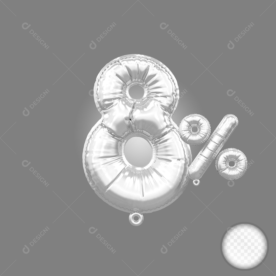 Balão Prata 8% de Desconto Elemento 3D Para Composição PSD