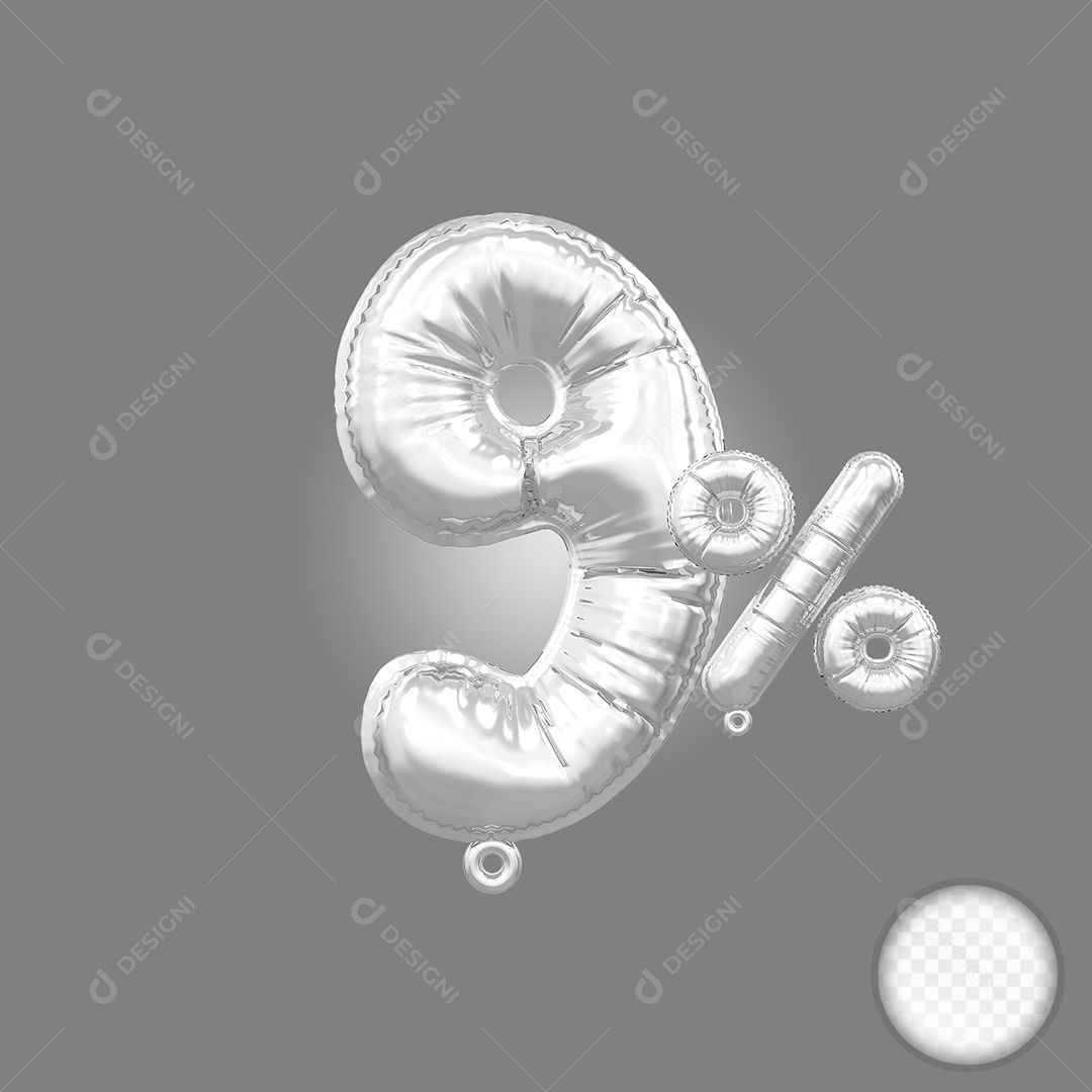 Balão Prata 9% de Desconto Elemento 3D Para Composição PSD