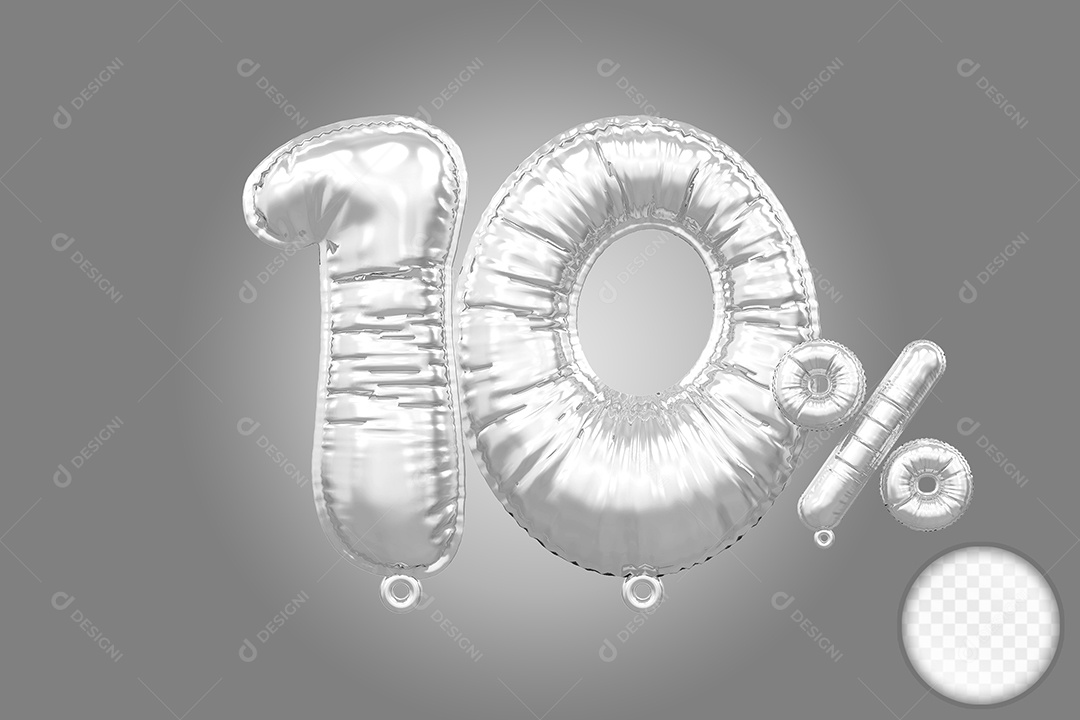 Balão Prata 10% de Desconto Elemento 3D Para Composição PSD