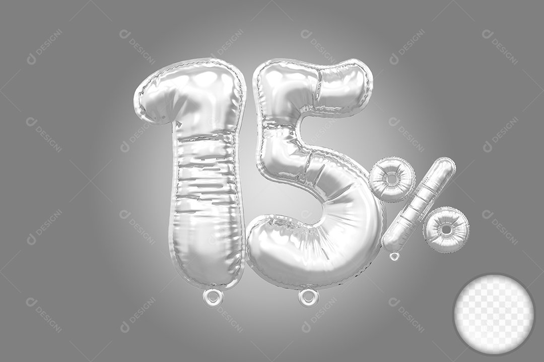 Balão Prata 15% de Desconto Elemento 3D Para Composição PSD