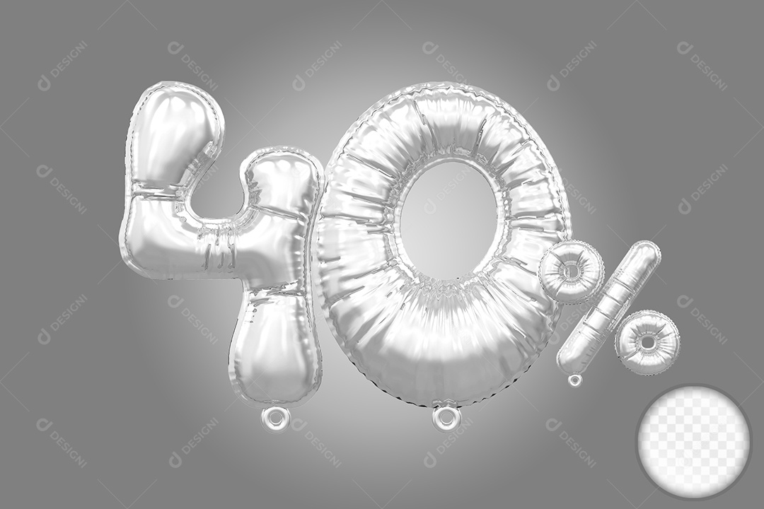 Balão Prata 40% de Desconto Elemento 3D Para Composição PSD