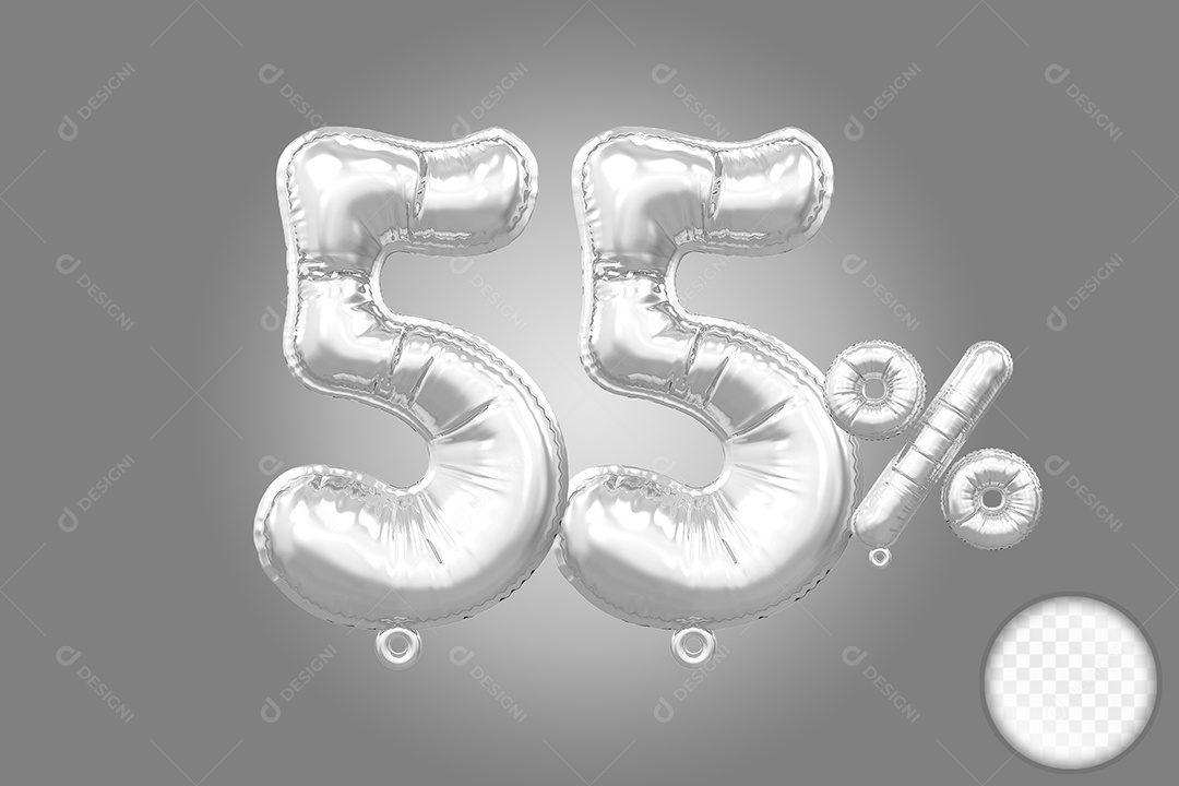 Balão Prata 55% de Desconto Elemento 3D Para Composição PSD