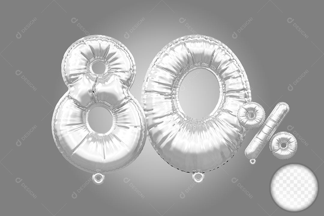 Balão Prata 80% de Desconto Elemento 3D Para Composição PSD