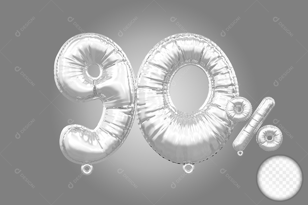 Balão Prata 90% de Desconto Elemento 3D Para Composição PSD