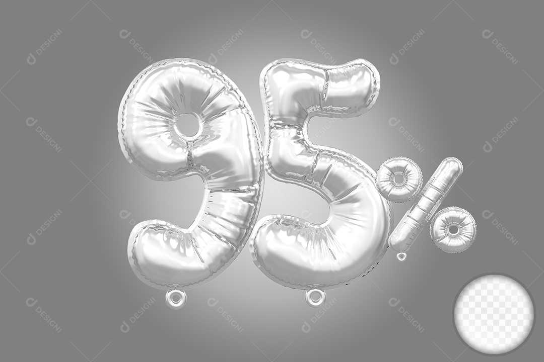 Balão Prata 95% de Desconto Elemento 3D Para Composição PSD