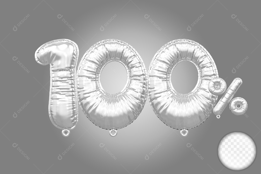 Balão Prata 100% de Desconto Elemento 3D Para Composição PSD
